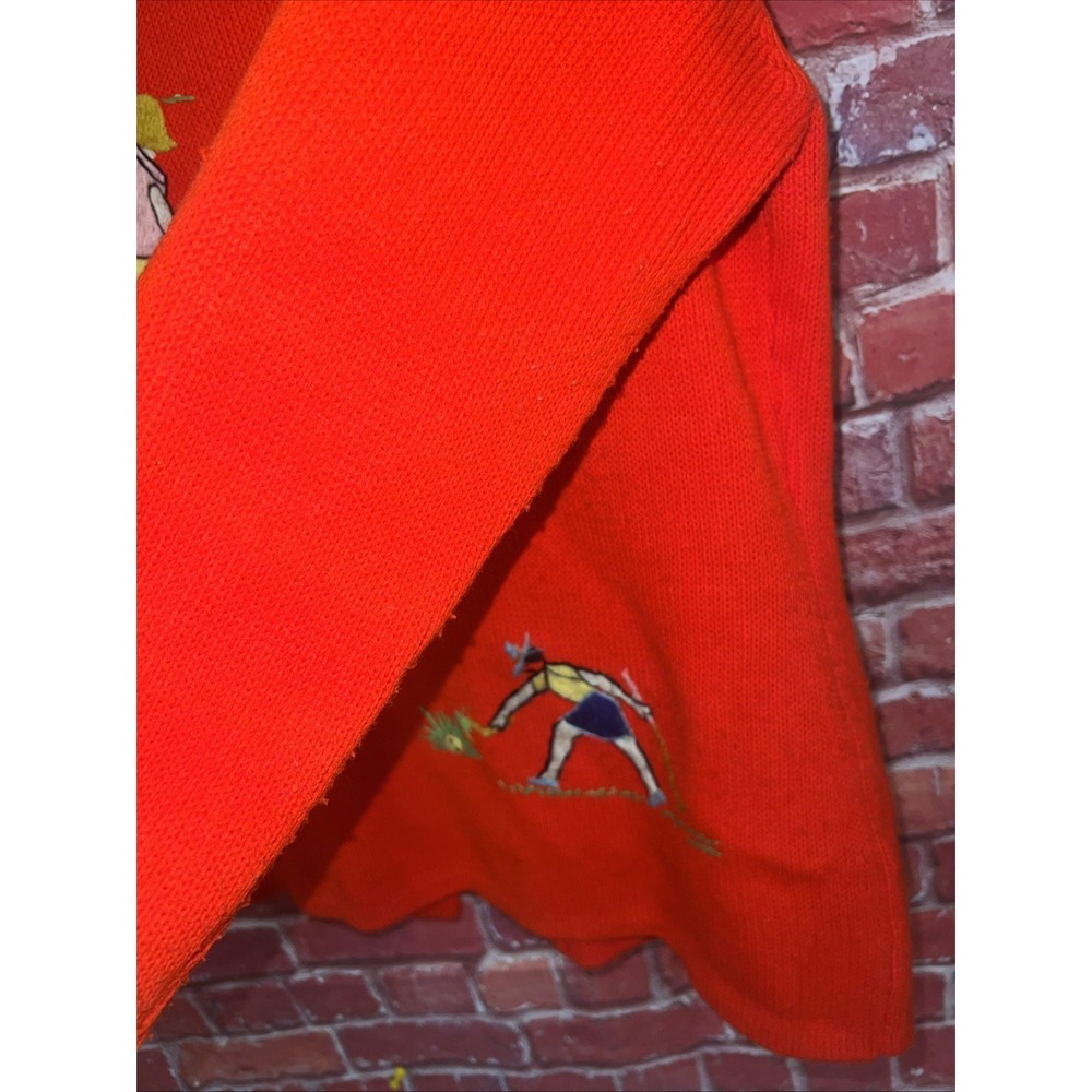 Vintage Andremo Argenti Orange Golf Embroidered Cardigan Sweater Gold Buttons M - Picture 14 of 15